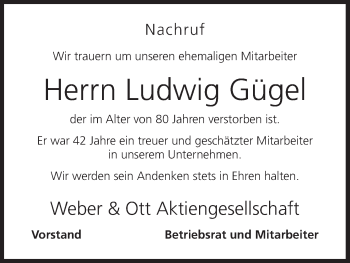 Anzeige von Ludwig Gügel von MGO