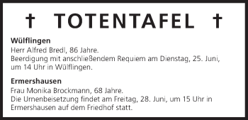 Anzeige von Totentafel vom 24.06.2013 von MGO