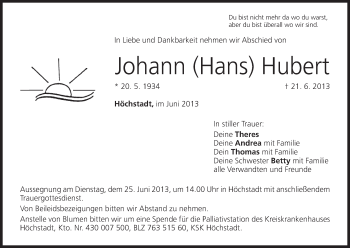 Anzeige von Johann Hubert von MGO