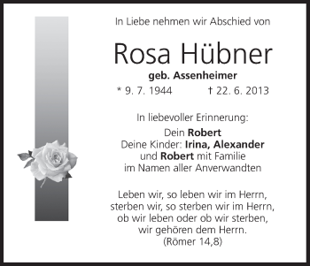 Anzeige von Rosa Hübner von MGO