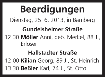 Anzeige von Beerdigungen vom 25.06.2013 von MGO