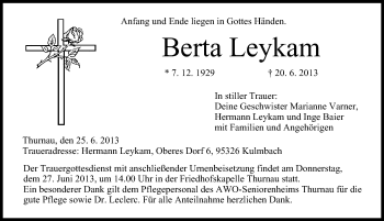 Anzeige von Berta Leykam von MGO