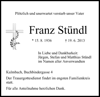 Anzeige von Franz Stündl von MGO