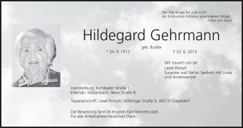 Anzeige von Hildegard Gehrmann von MGO