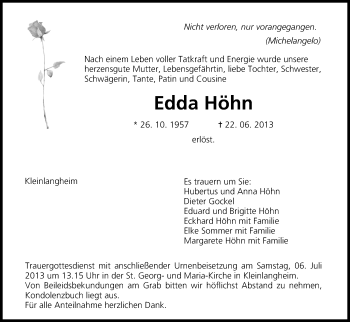 Anzeige von Edda Höhn von MGO