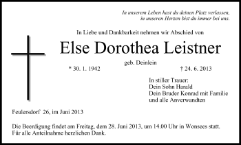 Anzeige von Else Dorothea Leistner von MGO