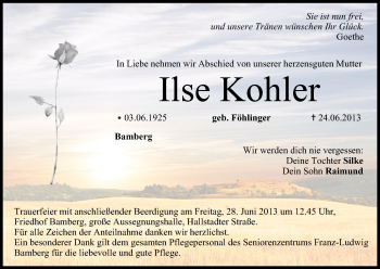 Anzeige von Ilse Kohler von MGO