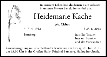 Anzeige von Heidemarie Kache von MGO