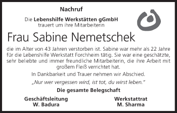 Anzeige von Sabine Nemetschek von MGO