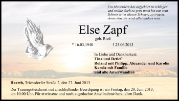Anzeige von Else Zapf von MGO