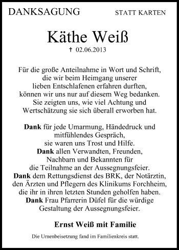 Anzeige von Käthe Weiß von MGO