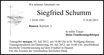 Anzeige von Siegfried Schumm von MGO
