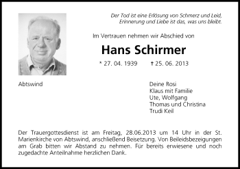 Anzeige von Hans Schirmer von MGO