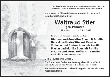 Anzeige von Waltraud Stier von MGO