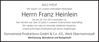 Anzeige von Franz Heinlein von MGO
