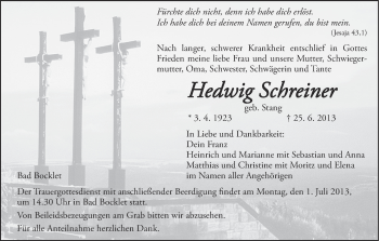 Anzeige von Hedwig Schreiner von MGO