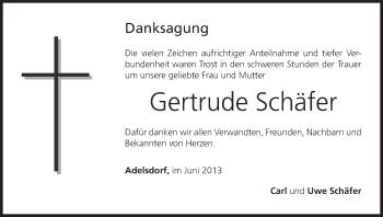 Anzeige von Gertrude Schäfer von MGO