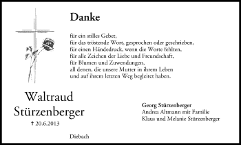 Anzeige von Waltraud Stürzenberger von MGO