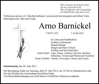 Anzeige von Arno Barnickel von MGO