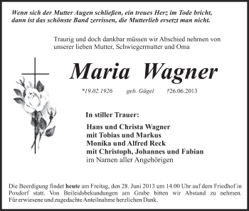 Anzeige von Maria Wagner von MGO
