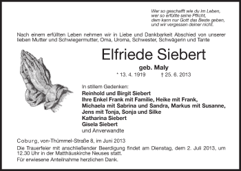 Anzeige von Elfriede Siebert von MGO