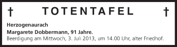 Anzeige von Totentafel vom 29.06.2013 von MGO