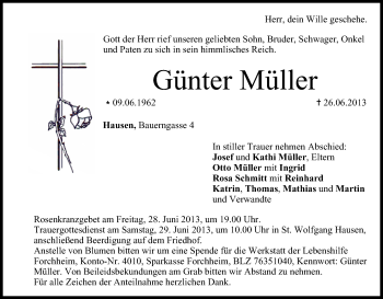 Anzeige von Günter Müller von MGO