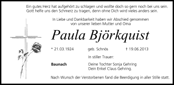 Anzeige von Paula Björkquist von MGO