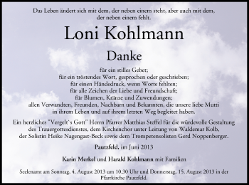 Anzeige von Loni Kohlmann von MGO