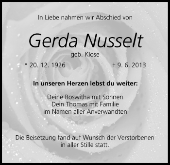 Anzeige von Gerda Nusselt von MGO
