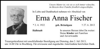 Anzeige von Erna Anna Fischer von MGO