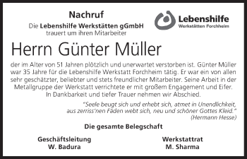 Anzeige von Günter Müller von MGO