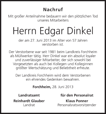 Anzeige von Edgar Dinkel von MGO