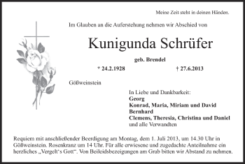 Anzeige von Kunigunda Schrüfer von MGO