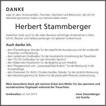 Anzeige von Herbert Stammberger von MGO