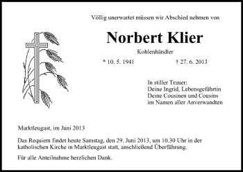Anzeige von Norbert Klier von MGO