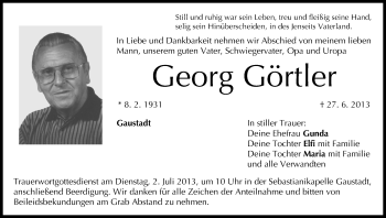 Anzeige von Georg Görtler von MGO