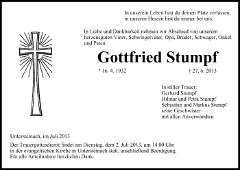 Anzeige von Gottfried Stumpf von MGO