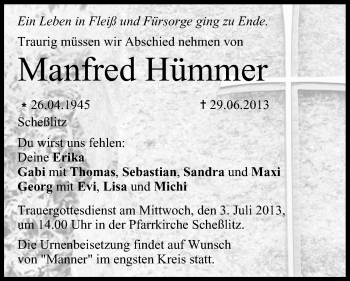 Anzeige von Manfred Hümmer von MGO