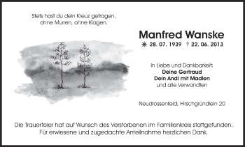 Anzeige von Manfred Wanske von MGO