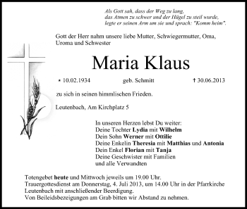Anzeige von Maria Klaus von MGO