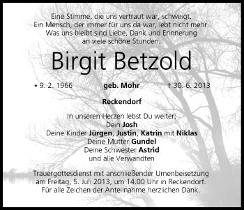 Anzeige von Birgit Betzold von MGO