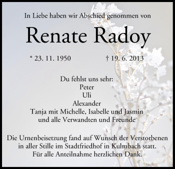 Anzeige von Renate Radoy von MGO