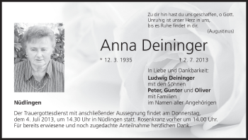 Anzeige von Anna Deininger von MGO