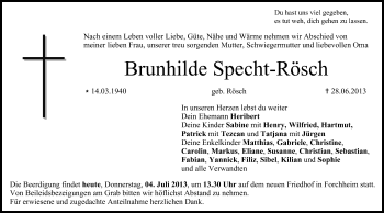 Anzeige von Brunhilde Specht-Rösch von MGO