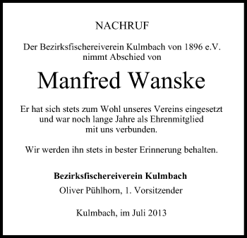 Anzeige von Manfred Wanske von MGO