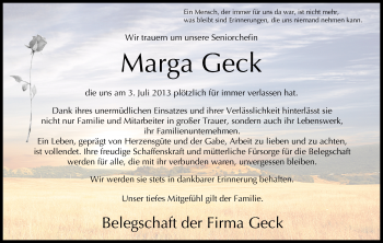 Anzeige von Marga Geck von MGO