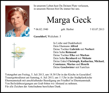 Anzeige von Marga Geck von MGO