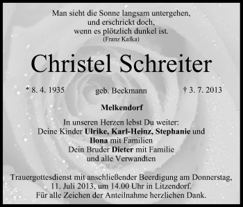 Anzeige von Christel Schreiter von MGO