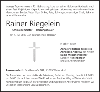Anzeige von Rainer Riegelein von MGO